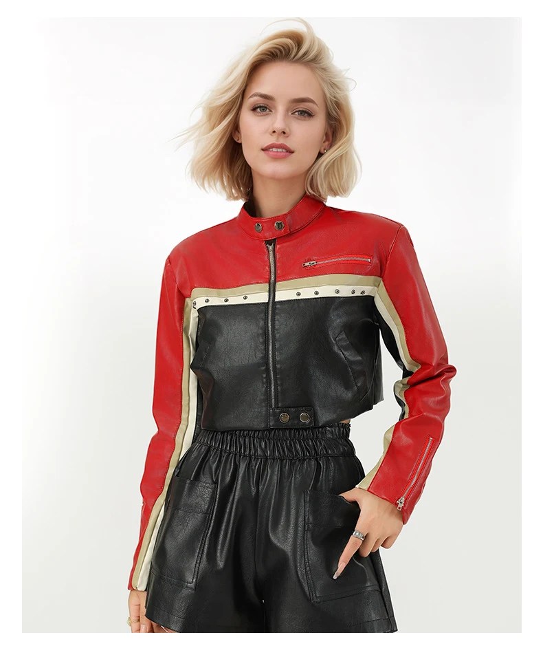 Faux Leather Cropped Jacket,Biker Jacket, Long Sleeve,Short Pu Jackets,moto jackets,Motocycle Jacket