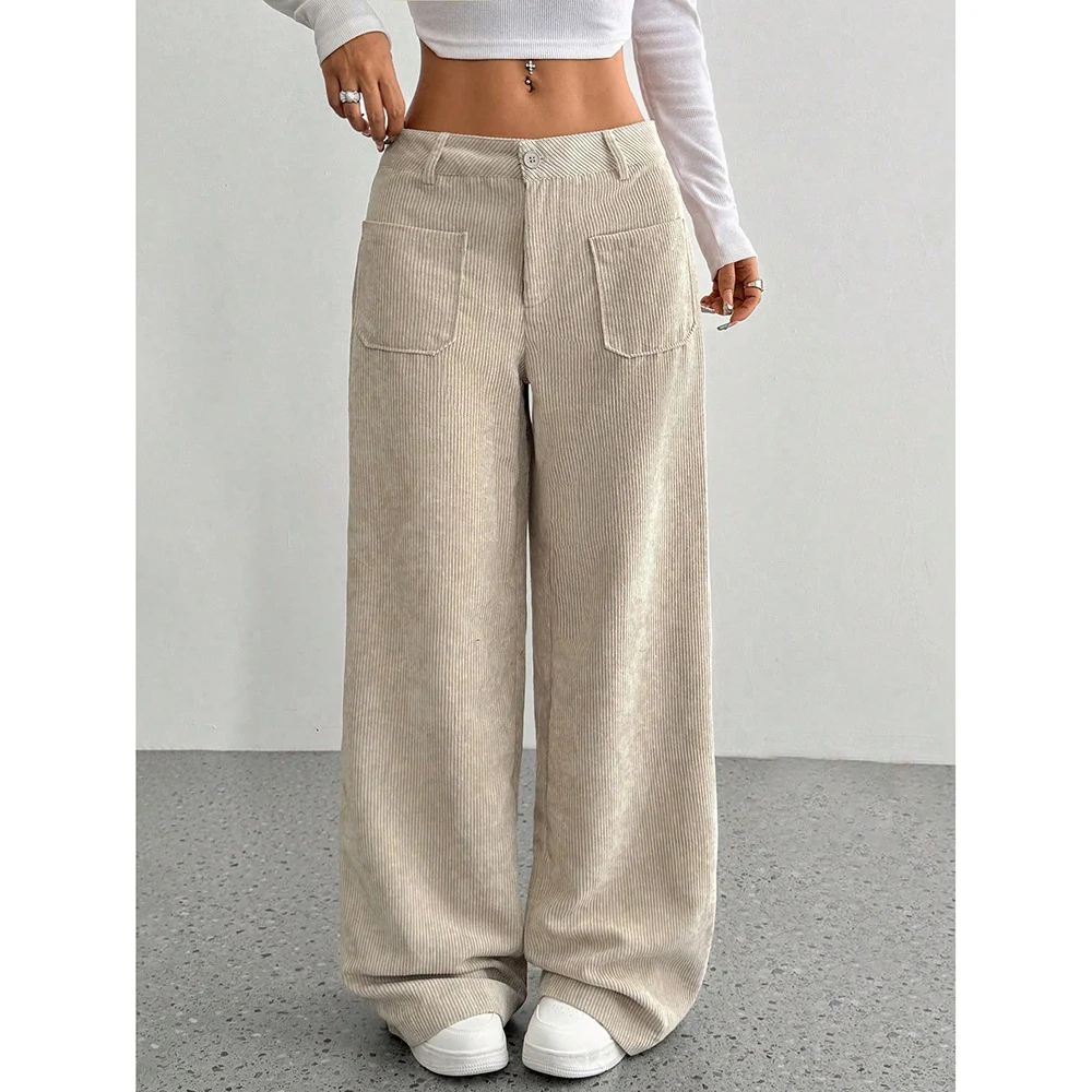 Women's Wide-Leg Casual Pants Beige Trouses