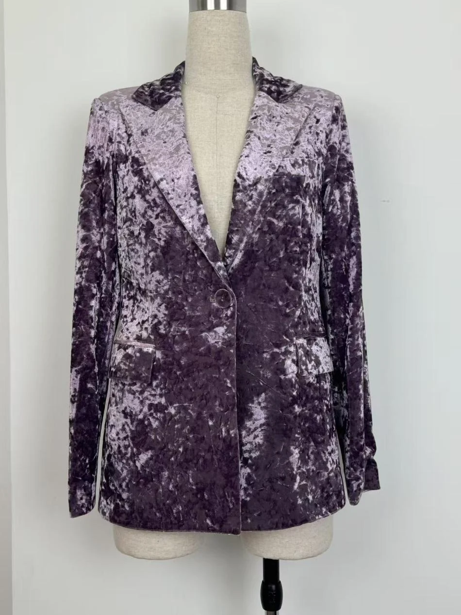 Women's Velvet Blazer,Single-Breasted Blazer,Jacket